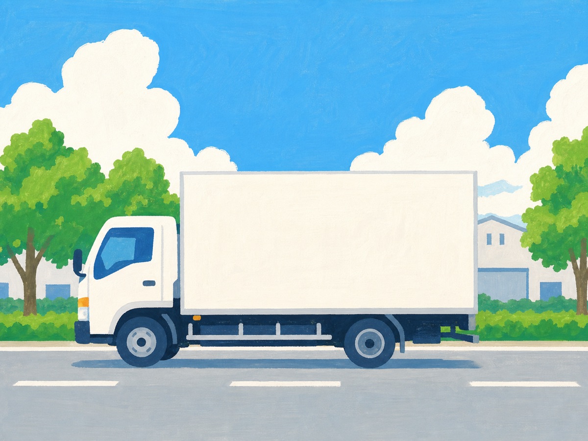 街道を走る白い箱型トラック