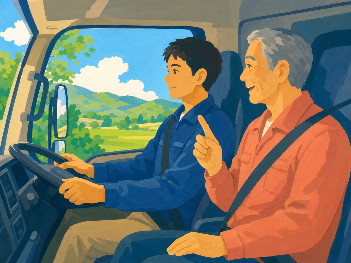 先輩ドライバーが運転を教える様子