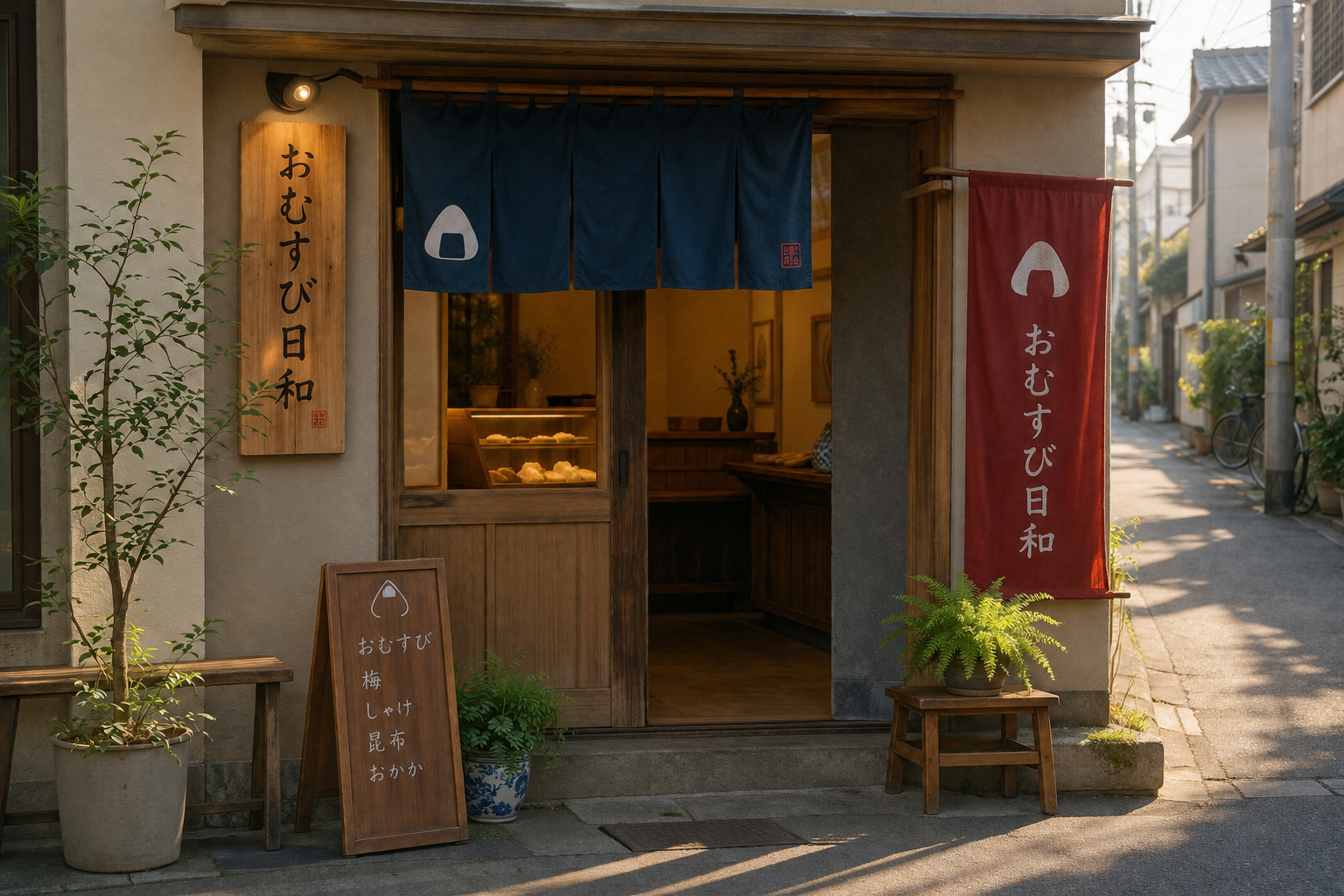 おむすび日和の店構え(暖簾)